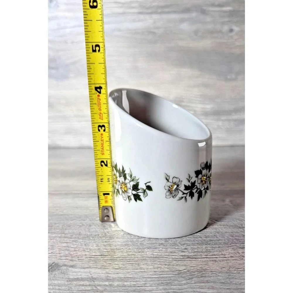 FM Limoges Porcelain Slanted Top Floral Vase Pen Pencil Eyeglass Holder France